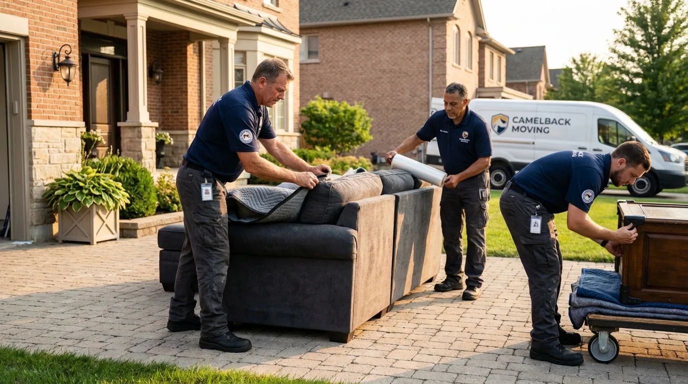 Large estate moving crew wrapping furniture in Bishop, TX