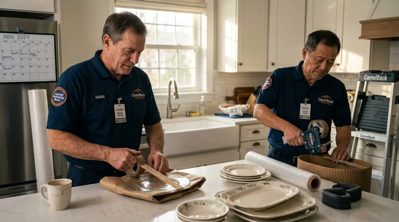 Professional crew packing kitchen dishware in Bishop, TX